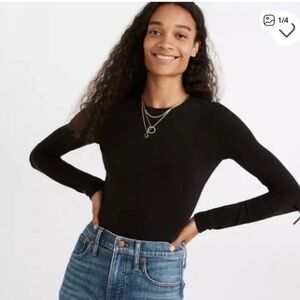 Madewell Black Ribbed Crewneck Bodysuit Size Small EUC!